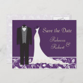 Tuxedo en Gown Wedding Save the Date Briefkaart (Voorkant / Achterkant)
