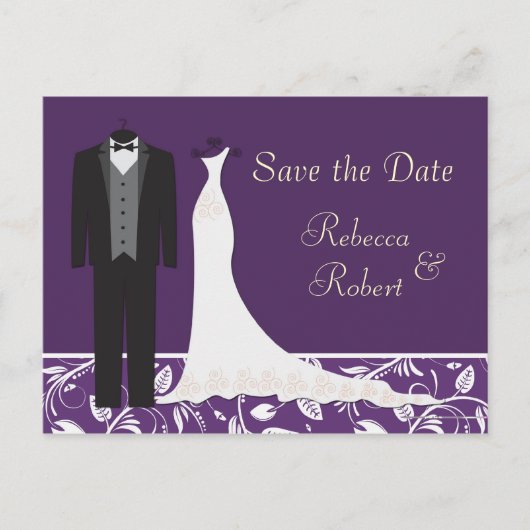 Tuxedo en Gown Wedding Save the Date Briefkaart (Voorkant)