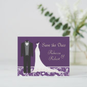 Tuxedo en Gown Wedding Save the Date Briefkaart (Staand voorkant)