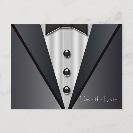 Tuxedo en jurk slaan de datum op aankondigingskaart (Voorkant)