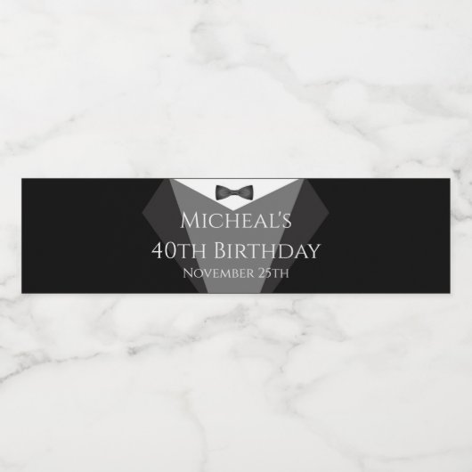 Tuxedo fleslabel zwart zilver waterfles etiket (Enkel label)