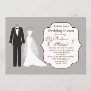 Tuxedo & Gown Couple's Bridal Shower Invitation Kaart