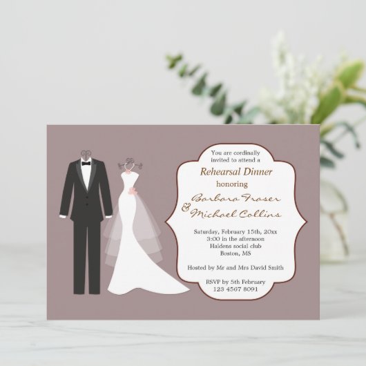Tuxedo & gown on prum Rehearsal Invitation (Debout devant)