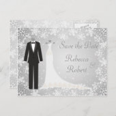 Tuxedo, Gown, Snowflakes Enregistrer la date Carte (Devant / Derrière)