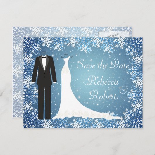 Tuxedo, Gown, Snowflakes Enregistrer la date Carte (Devant / Derrière)
