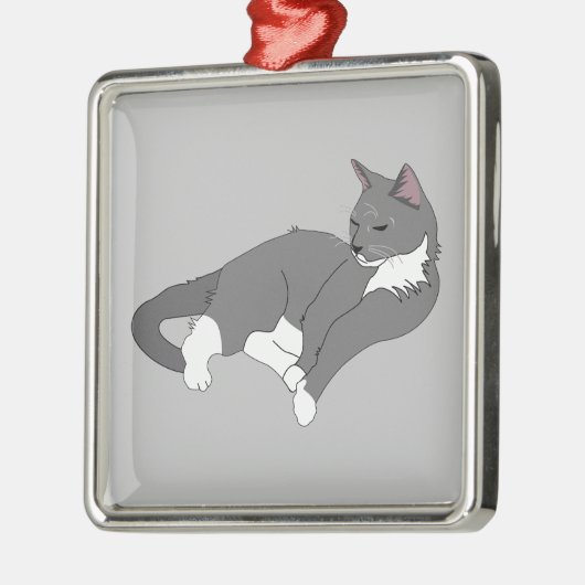 Tuxedo gris et blanc Tuxedo Chat Ornement en métal (Gauche)