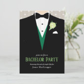 Tuxedo groene roos vrijgezellenfeest uitnodiging (Staand voorkant)