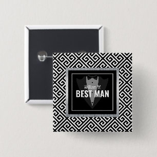 Tuxedo groomsman, beste man zwarte en witte tuxedo vierkante button 5,1 cm
