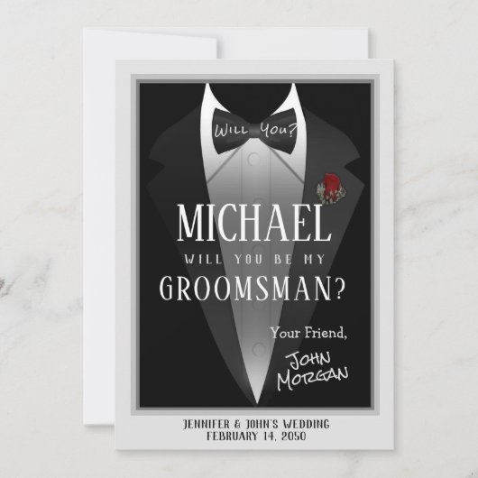 Tuxedo Groomsman Uitnodiging (Voorkant)