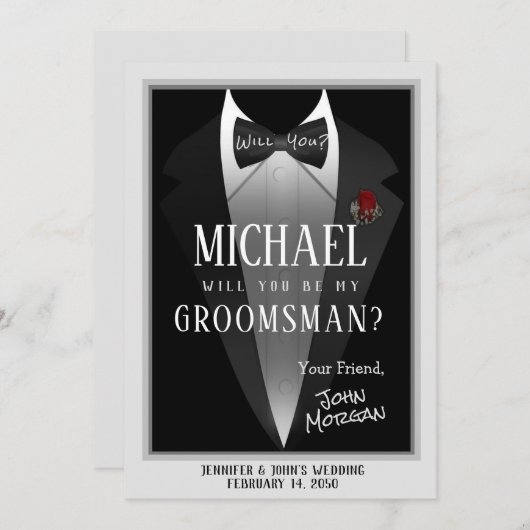 Tuxedo Groomsman Uitnodiging (Voorkant / Achterkant)
