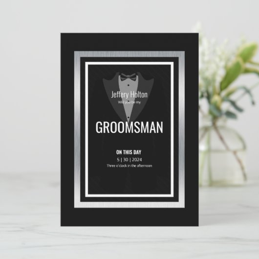 Tuxedo groomsman zwart-witte tuxedo kaart (Staand voorkant)