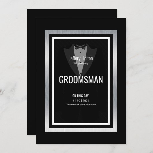 Tuxedo groomsman zwart-witte tuxedo kaart (Voorkant / Achterkant)