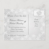 Tuxedo, jurk, sneeuwvlokken Save the Date-ansichtk Aankondigingskaart (Achterkant)