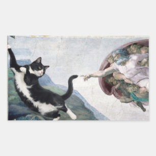 Tuxedo-kat aanraken van de goddelijke poot rechthoekige sticker