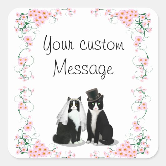Tuxedo Kat Bruiloft  Vierkante Sticker (Voorkant)