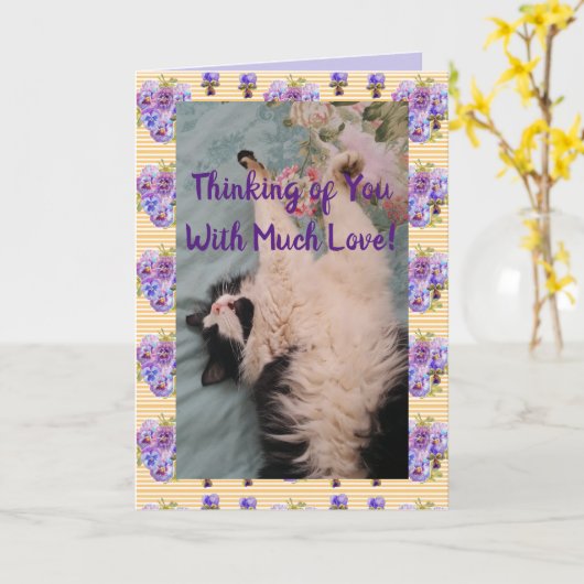 Tuxedo Kat Cute Grappige Quote Met Veel Liefde Kaa Kaart (Gele Bloem)