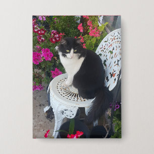Tuxedo Kat Cute met Mooie Bloemen Zwarte Katten Button