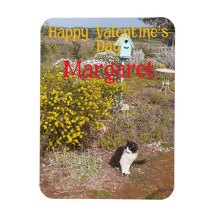 Tuxedo Kat Cute Rood Geel Valentijnswife's Naam Magneet