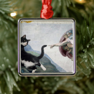 Tuxedo Kat die de goddelijke poot aanraakt Metalen Ornament