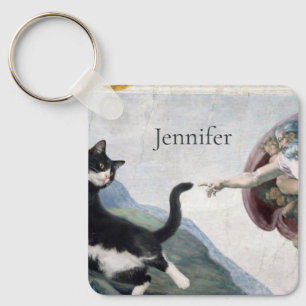 Tuxedo Kat die de Heilige Poot Aanraakt Sleutelhanger