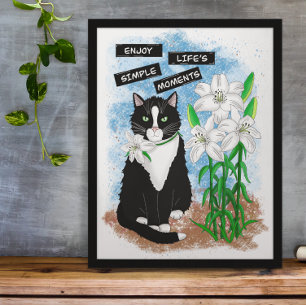 Tuxedo Kat en Lelies Inspirerend prijsopgave Foto Afdruk