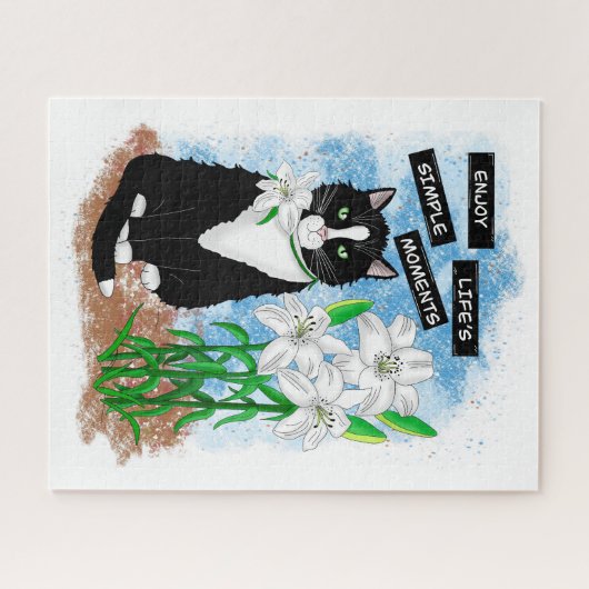Tuxedo Kat en Lelies | Inspirerend prijsopgave Legpuzzel (Horizontaal)