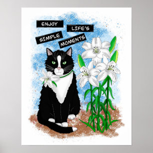 Tuxedo Kat en Lelies Inspirerend prijsopgave Poster