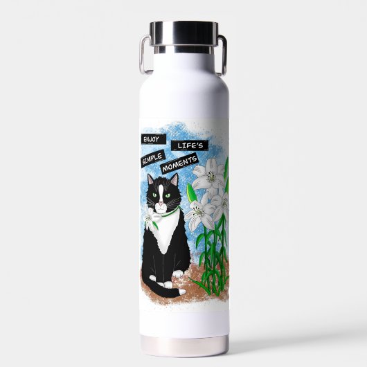 Tuxedo Kat en Lelies | Inspirerend prijsopgave Waterfles (Voorkant)