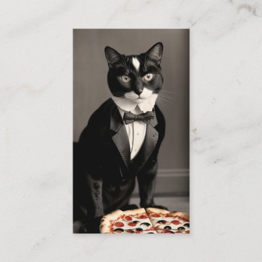 Tuxedo kat en pizza visitekaartje (Voorkant)