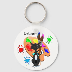 Tuxedo Kat En Verfpalet Sleutelhanger