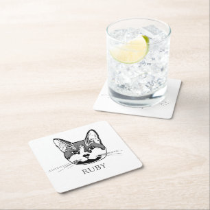 Tuxedo kat gepersonaliseerde hand tekening vierkante kartonnen onderzetter