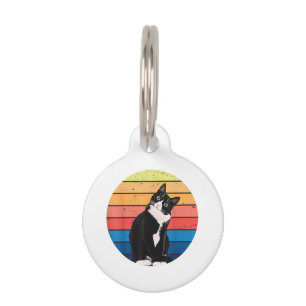 Tuxedo Kat Geschenk Retro Kleuren voor Dierenliefh Huisdierpenning