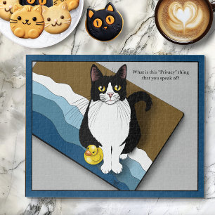 Tuxedo Kat Grappige Badkamer Privacy Blauw Legpuzzel