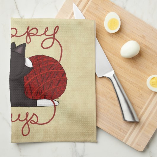 Tuxedo Kat- Happy Days Theedoek (Quarter Fold)