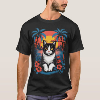 Tuxedo Kat Hawaïaanse Zomer Tropisch Strand T-shirt