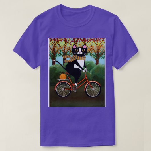 Tuxedo Kat Herfst Fietstocht T-shirt (Design voorkant)