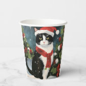 Tuxedo Kat in Kerstsneeuw Papieren Bekers (Achterkant)