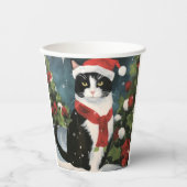 Tuxedo Kat in Kerstsneeuw Papieren Bekers (Voorkant)