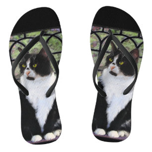Tuxedo Kat in Raam Schilderij Originele Dier Kunst Teenslippers