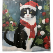 Tuxedo Kat in Sneeuw Kerstmis Douchegordijn (Voorkant)