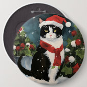 Tuxedo Kat in Sneeuw Kerstmis Ronde Button 6,0 Cm (Voorkant /achterkant)