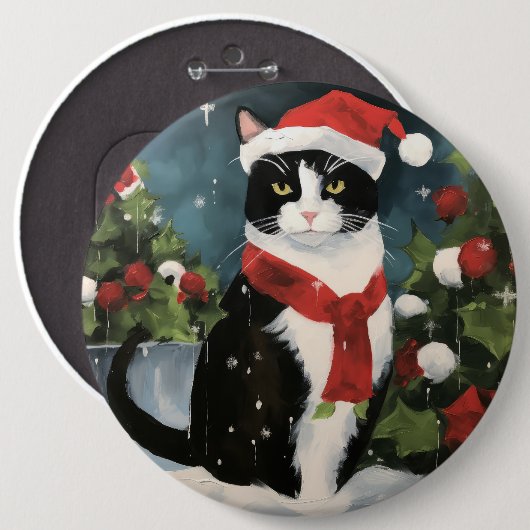 Tuxedo Kat in Sneeuw Kerstmis Ronde Button 6,0 Cm (Voorkant /achterkant)