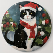 Tuxedo Kat in Sneeuw Kerstmis Ronde Button 6,0 Cm (Voorkant)