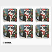Tuxedo Kat in Sneeuw Kerstmis Vierkante Sticker (Vel)