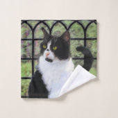 Tuxedo Kat In Venster Schilderen Originele Dierenk Bad Handdoek (Wasdoekje)