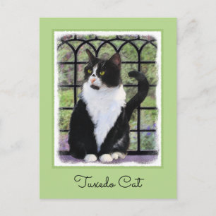 Tuxedo Kat In Venster Schilderen Originele Dierenk Briefkaart