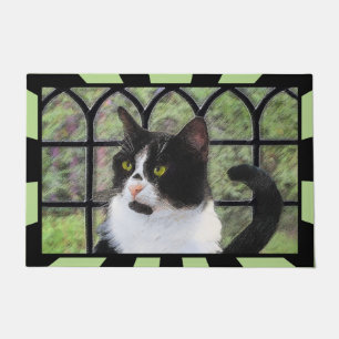 Tuxedo Kat In Venster Schilderen Originele Dierenk Deurmat