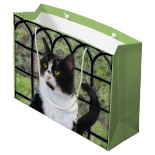 Tuxedo Kat In Venster Schilderen Originele Dierenk Groot Cadeauzakje
