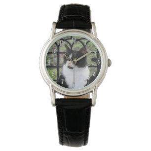 Tuxedo Kat In Venster Schilderen Originele Dierenk Horloge