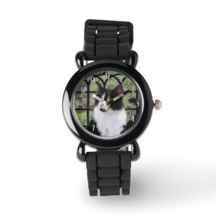Tuxedo Kat In Venster Schilderen Originele Dierenk Horloge